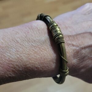 Gold and Leather Cuff  Bangle Bracelet